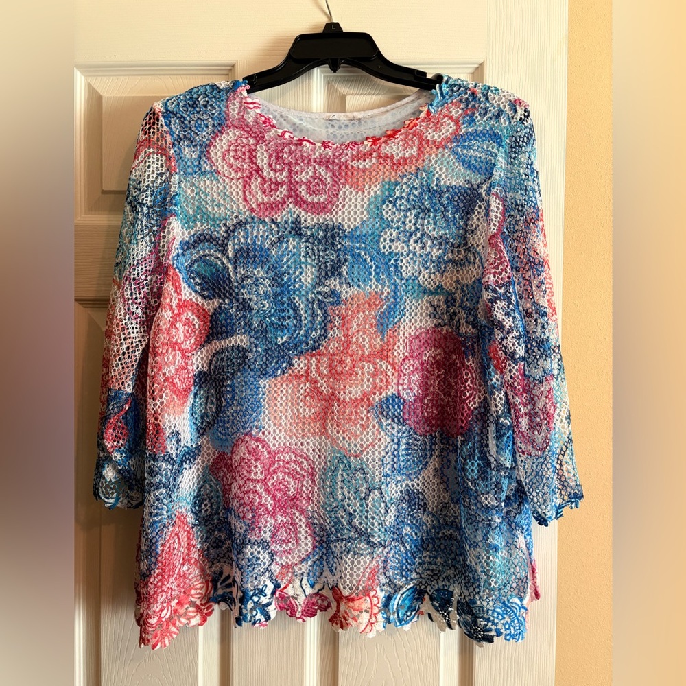 Alfred Dunner Blue and Pink Floral Blouse